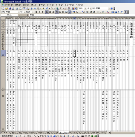 エクセル（excel）家系図